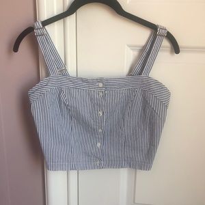 Button down cropped blue and white stripped tank